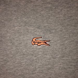 Lacoste Gray with Pink Logo V-Neck Shirt